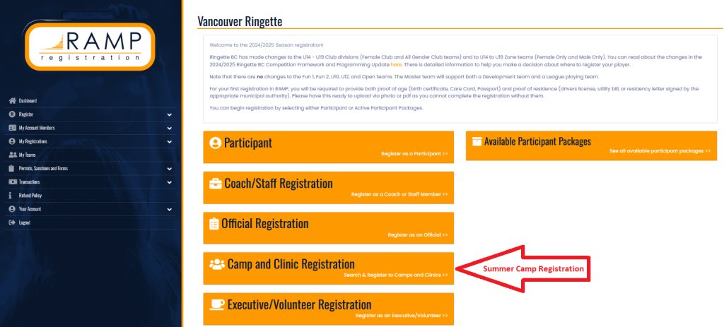 RAMP registration for summer camp